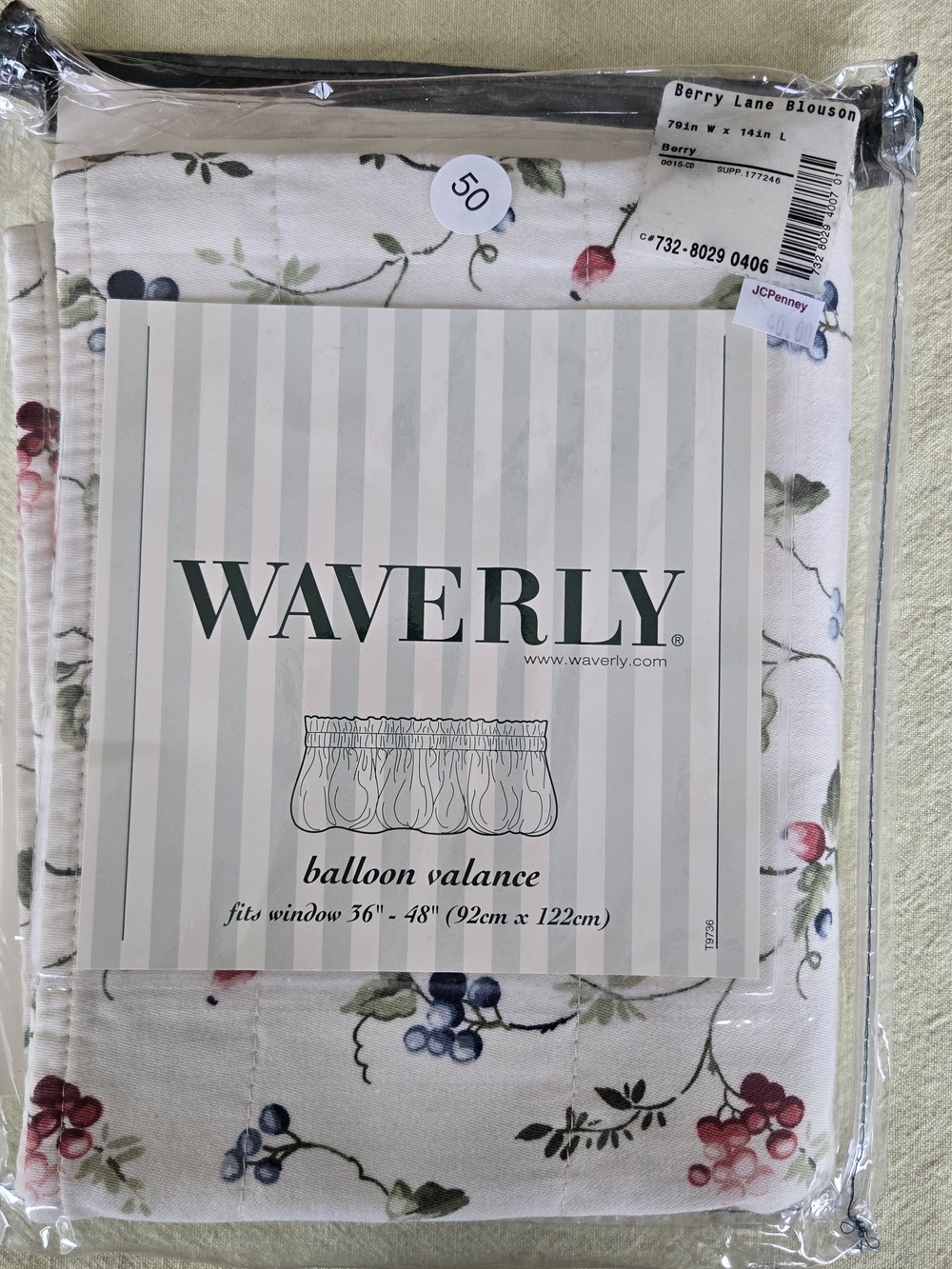 Waverly Berry Lane Blouson Balloon Valance in White with Multi Berry Print